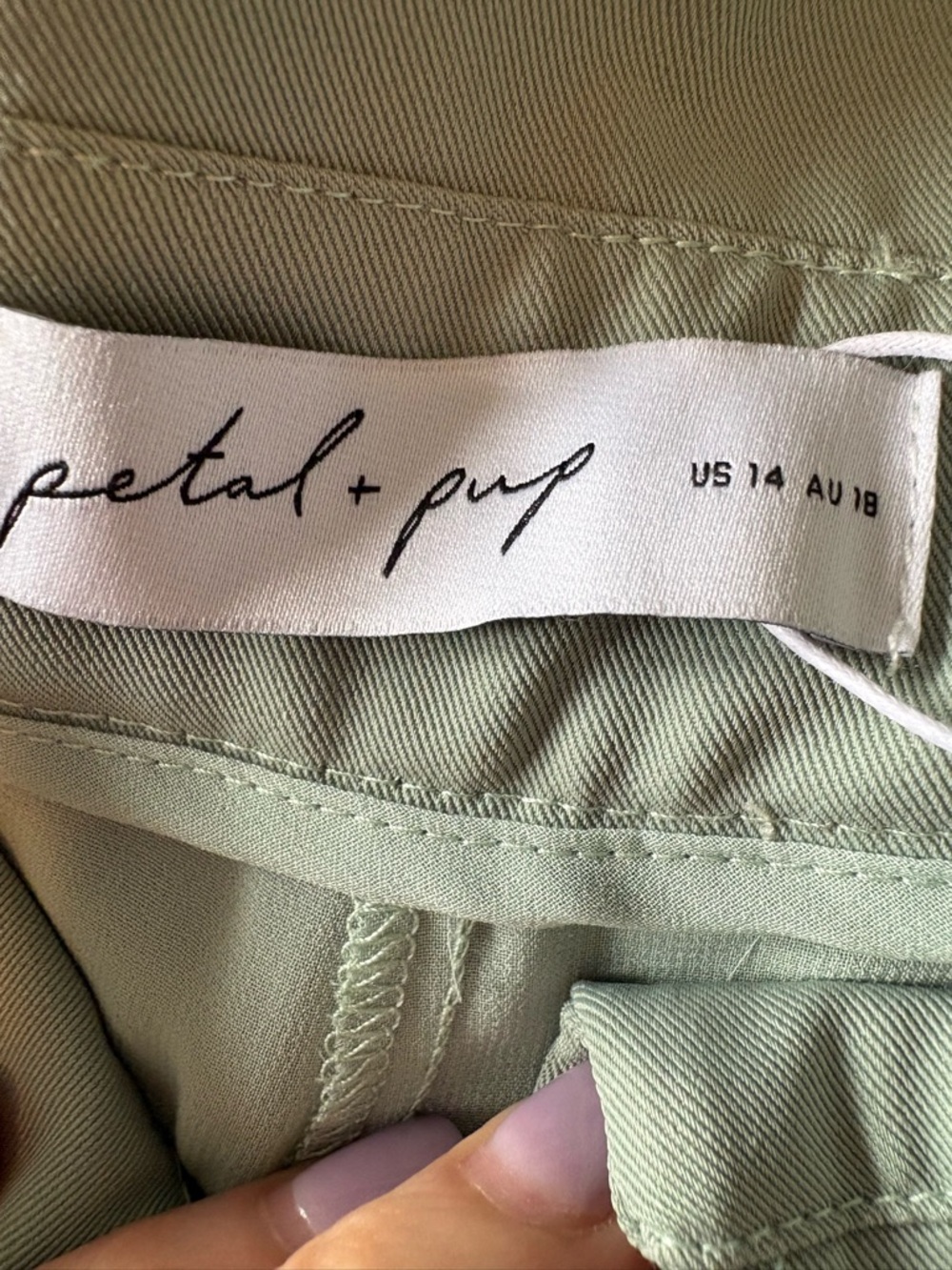 Petal & Pup Sage Green High-Rise Wide Leg Pants with Self-Tie - Picture 2 of 5